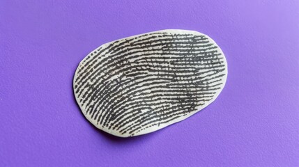  A close-up image of a fingerprint etched onto a white-and-black plate set against a purple backdrop
