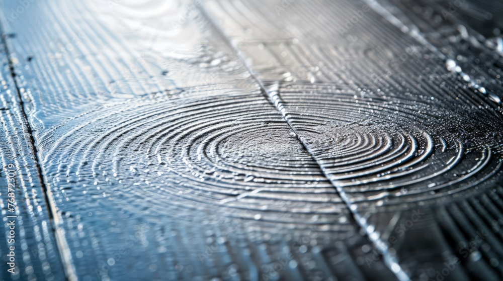 Poster a detailed image capturing the intricate circular pattern atop a metallic surface, juxtaposed with w