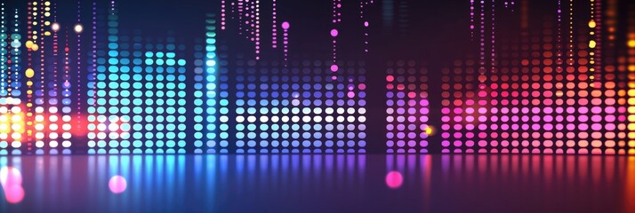 Digital Sound Wave Equalizer with Vibrant Dots, Background - obrazy, fototapety, plakaty