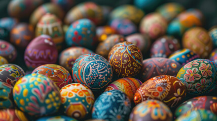 Fototapeta na wymiar Colorful Background of Easter Eggs Collection Easter Celebration Generative AI