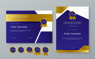 Blue white and gold vector award certificate template fancy modern abstract for corporate. For appreciation, achievement, awards, education, competition, diploma template