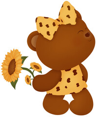 Bear holding sunflowers
