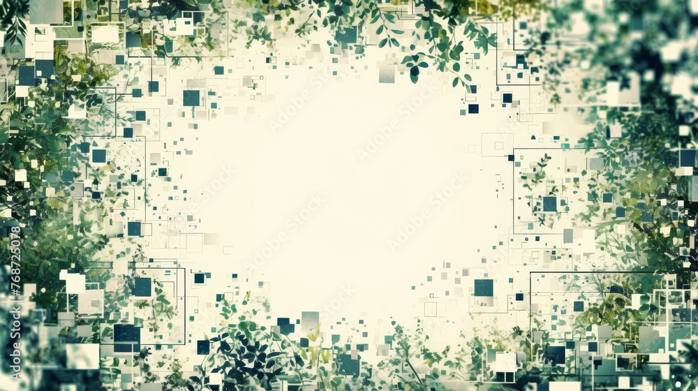 Poster white-centered square frame composed of squares and trees