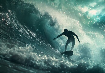 Cinematic surfing illustration. - obrazy, fototapety, plakaty