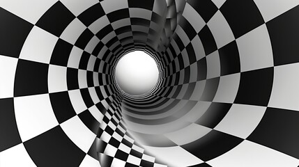 Geometric Black and White Abstract Hypnotic Worm-Hole Tunnel - Optical Illusion - Vector Illusion Optical Art