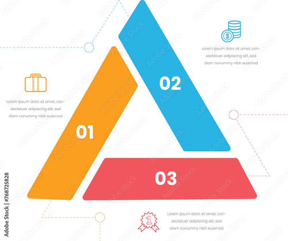 Fototapete infographic triangle concept for slide presentation with 3 point list with flat style