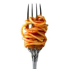 tomato sauce spaghetti on a fork