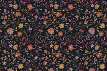 Romantic Floral Embroidery. Seamless Pattern. Fabric Printing. Scrapbooking. Arts and Crafts. Background image. Created with Generative AI technology.