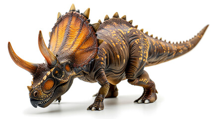 Fototapeta premium Triceratops dinosaurs toy isolated on white background, AI Generative.