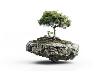 Abstract concept art of a tree growing out of a coin, on a white background, symbolizing investment in sustainable, eco-friendly practices.