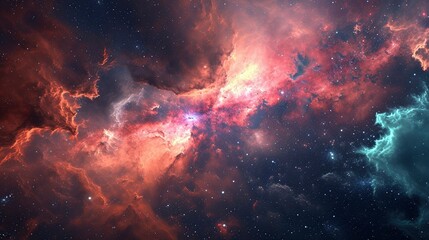 Obraz premium Glowing huge nebula with young stars. Space background.