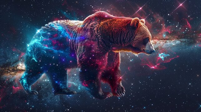 Magazine-style visualization of a Bitcoin bear in the universe