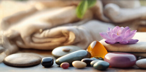 Spa, Zen, Massage, Reiki, Aromatherapy, soft color background - AI generated