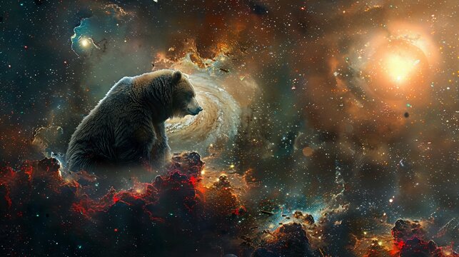 Magazine-style visualization of a Bitcoin bear in the universe
