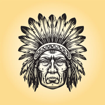 Native American vintage headdress illustration 