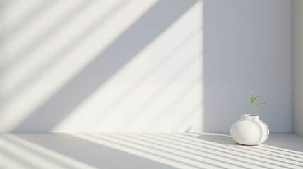 Minimalist Interior with White Vase and Sunlight Casting Shadows