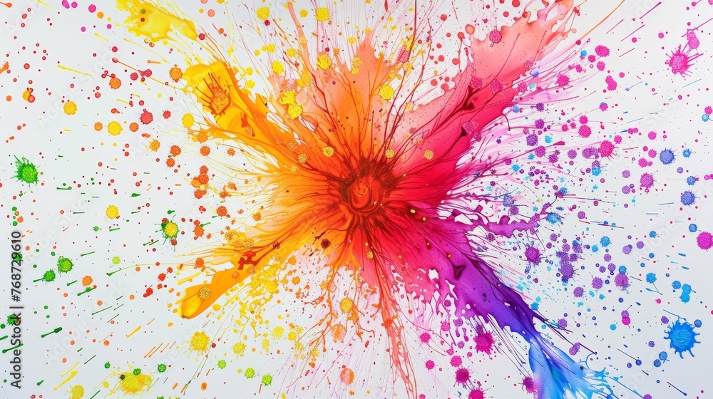 Aufkleber a multicolored explosion of paint splattered on a white background in the center of the image is a v