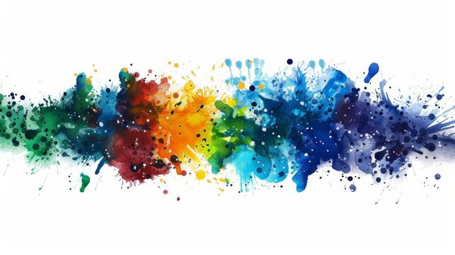  White background with multicolored paint splatter on both sides, leaving a central white space