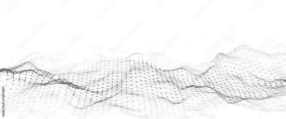 Poster digital dynamic wave of particles. abstract white futuristic background. big data visualization. 3d 