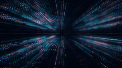 Digital blue background of particles. Abstract futuristic illustration. Big data visualization. Technology dynamic dots background. 3D rendering.