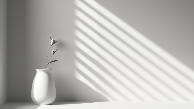 Monochrome interior scene with sunlight creating patterns of shadow