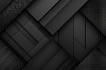 Elegant Black Geometric Shapes on Dark Background - obrazy, fototapety, plakaty