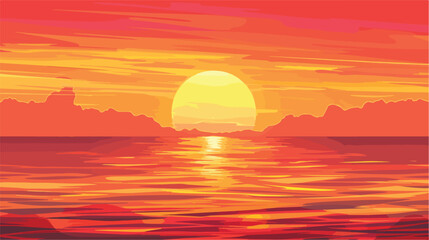Fototapeta na wymiar Ocean Sunset Red and Orange Sky Reflects