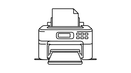 Vector continuous one single line drawing of laser printer in silhouette on a white background. Linear stylized.