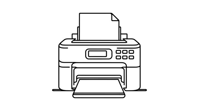 recommend clip art: Vector continuous one single line drawing of laser printer in silhouette on a white background. Linear stylized.