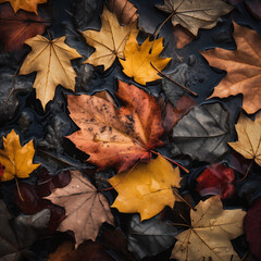 Obraz premium Autumn leaves lying on the floor. Colorful collage