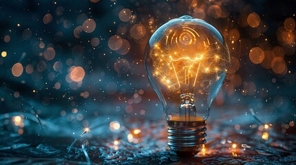 A sparking light bulb on a dark backdrop symbolizes a burst of creativity and the ignition of new ideas in a conceptual visualization. - obrazy, fototapety, plakaty