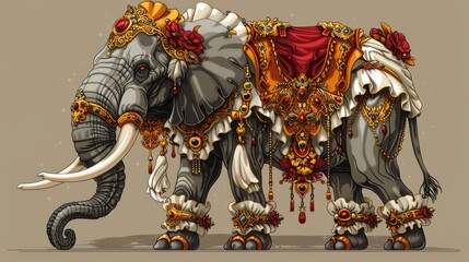 Fototapeta na wymiar Ornate elephant drawing on beige background