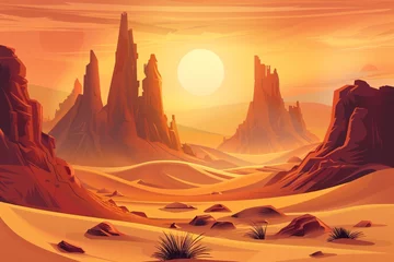 Poster a desert landscape with mountains and bushes © Georgeta
