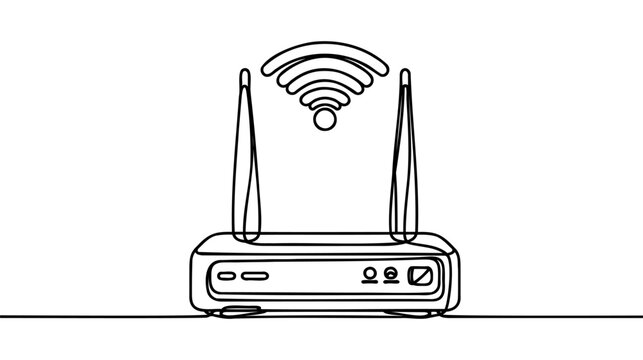 Continuous one line drawing of wireless internet router in silhouette on a white background. Router line art vector. Line art vector isolated on white background for coloring book.