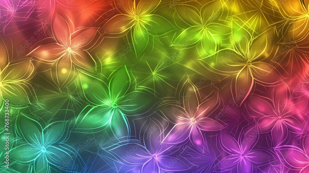 Poster a vibrant backdrop featuring an array of blooms, including several smaller ones arranged centrally, 
