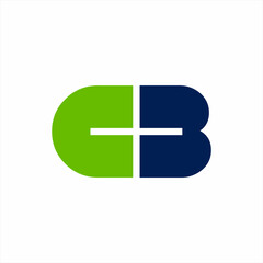 Letter C and B vector logo design with plus sign in negative space.