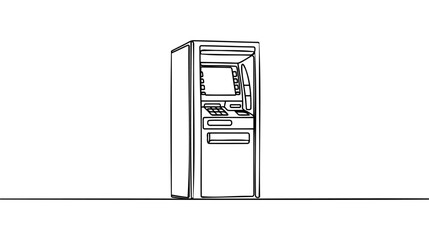 Continuous one line drawing ATM for transactions and saving money. Automated Teller Machine. ATM machine concept. Single line draw design vector graphic illustration.