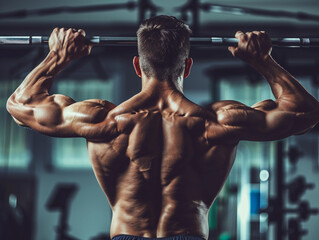 Back Muscles of a Fitness Man During Workout - obrazy, fototapety, plakaty