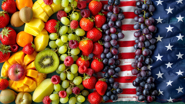 American Popular Fruits Inside American Flag, world fruit day, National Fruits, Generative Ai