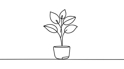 Continuous one line drawing of a flower in a pot. Beautiful flower Isolated on a white background. Vector illustration.