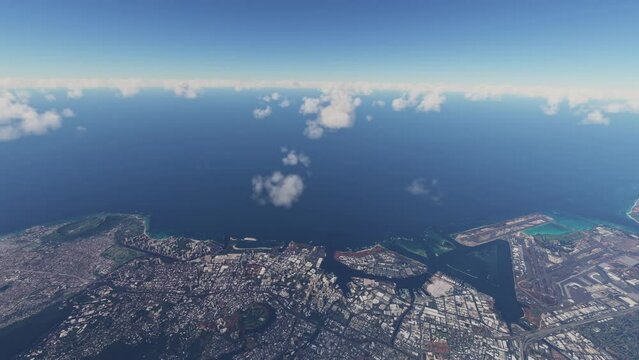 Aerial drone view of Daniel K. Inouye International Airport in Honolulu - Hawaii. United States