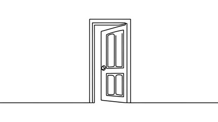 Continuous line of open doors. one line drawing of door isolated on white background.