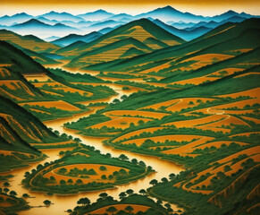 Chinese painting classic landscape with mountains