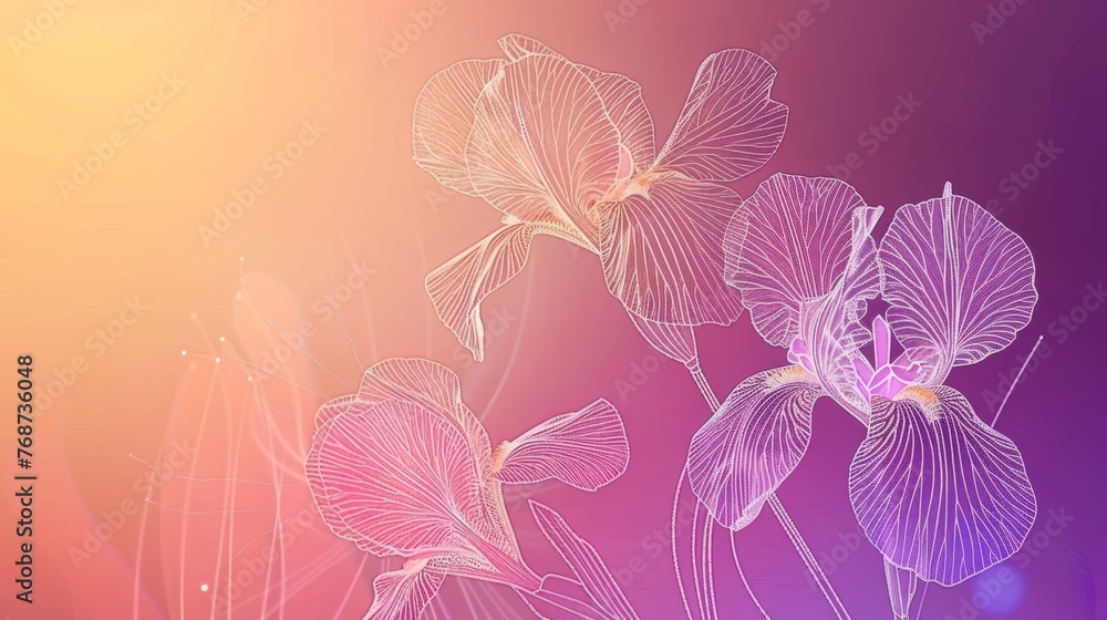 Poster bright image of closely focused flowers on a vividly colored background with soft, hazy lighting in 