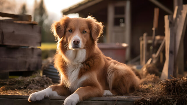 Perfect Protector, Hovawart Dog in Farmyard Settings. Generated AI
