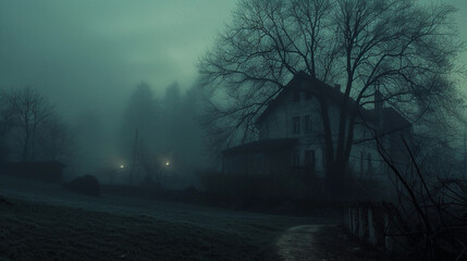 Misty Evening at Rural House