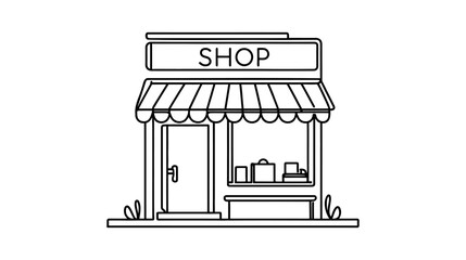 Continuous one line drawing cafe or store. Building and office concept. Single line draw design vector graphic illustration.
