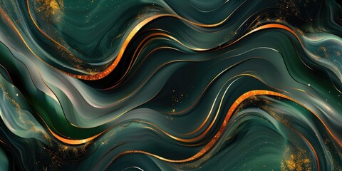 Fototapeta premium A green and gold abstract background with waves Abstract background with copy-space