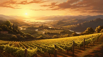 Tafelkleed vineyard at sunset © shan