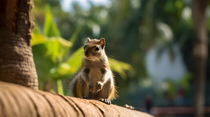 Indian Palm Squirrel, A Jumpy Resident of Urban Parks. Generated AI